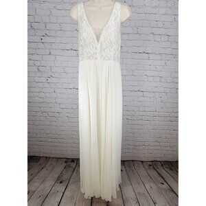 Rembo Styling Ivory Feminine Lace V-Neck Backless Wedding Dress Europe US XL